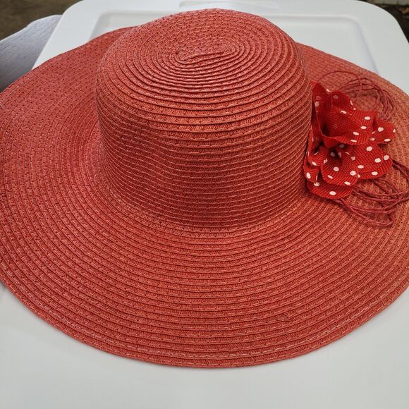 2 Straw Wmns Floppy Hats W/flower Great For Sun Party Outside Red And Black One - Picture 1 of 11